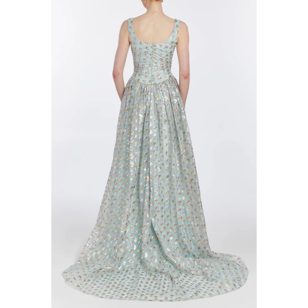 Markarian gowns with romantic neckline and structured silhouette