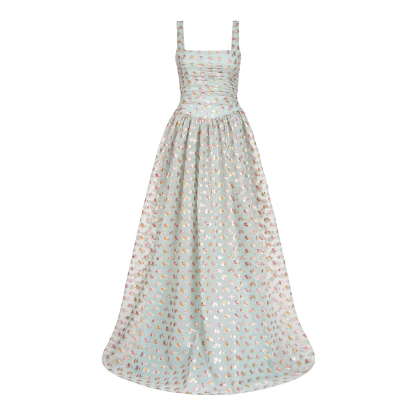 Markarian gown with romantic neckline and structured silhouette