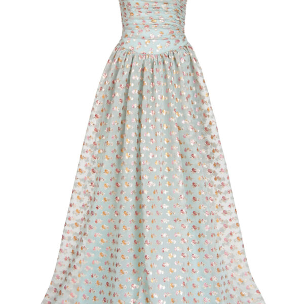 Markarian gown with romantic neckline and structured silhouette