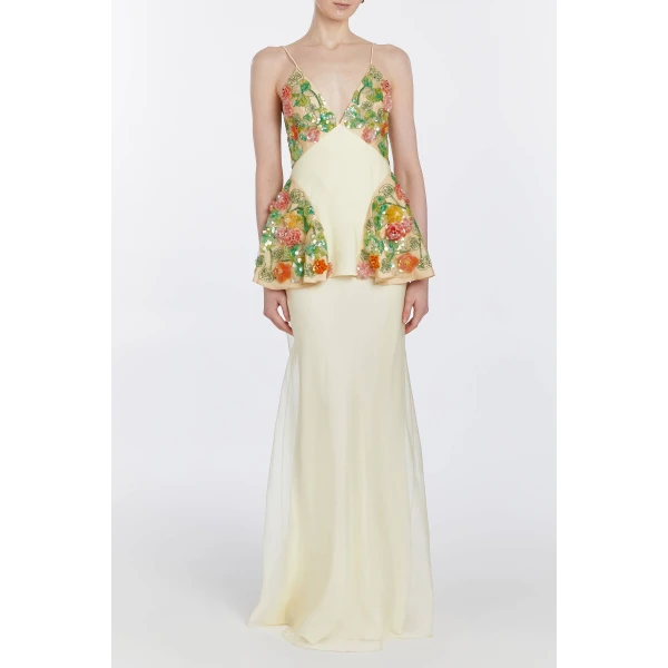 Markarian dresses with romantic neckline and structured silhouette