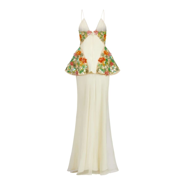 Markarian gowns with romantic neckline and structured silhouette