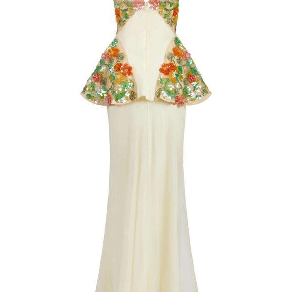 Markarian gowns with romantic neckline and structured silhouette