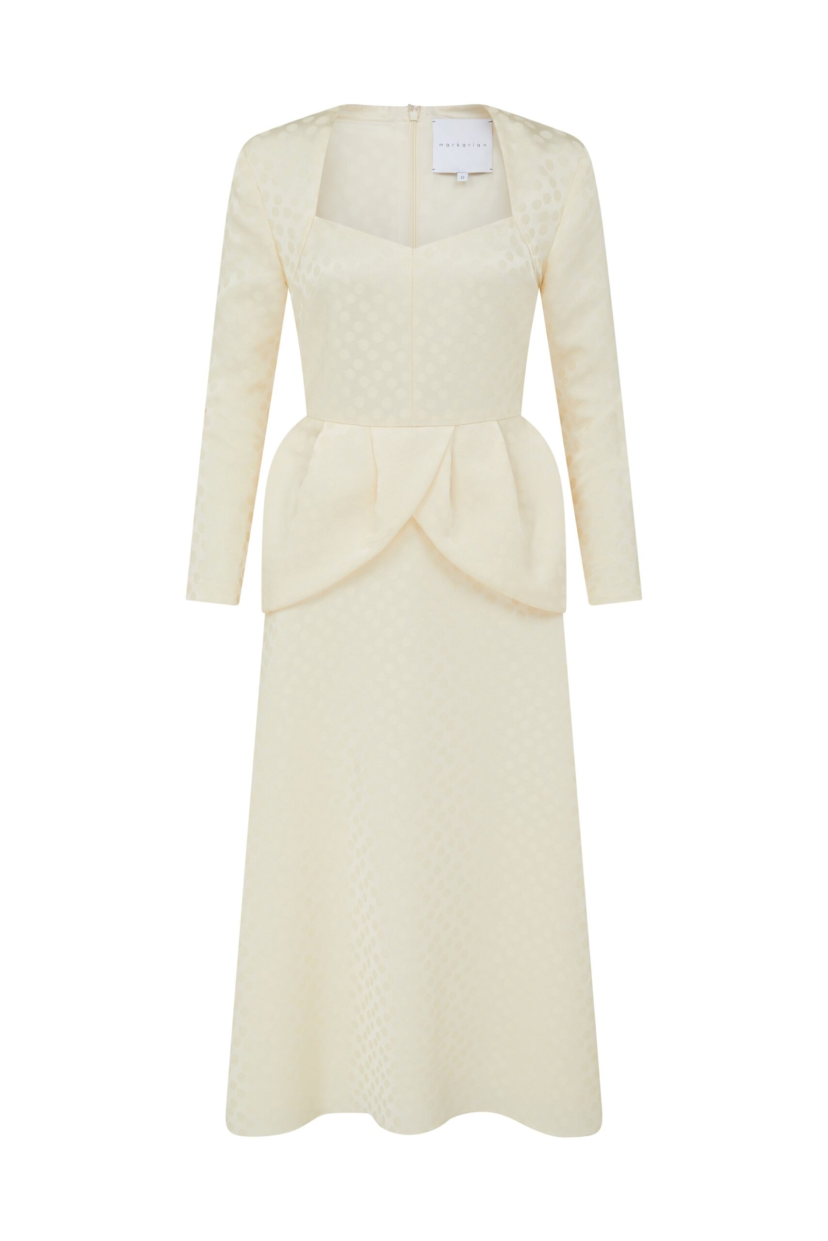 Markarian gown with romantic neckline and structured silhouette