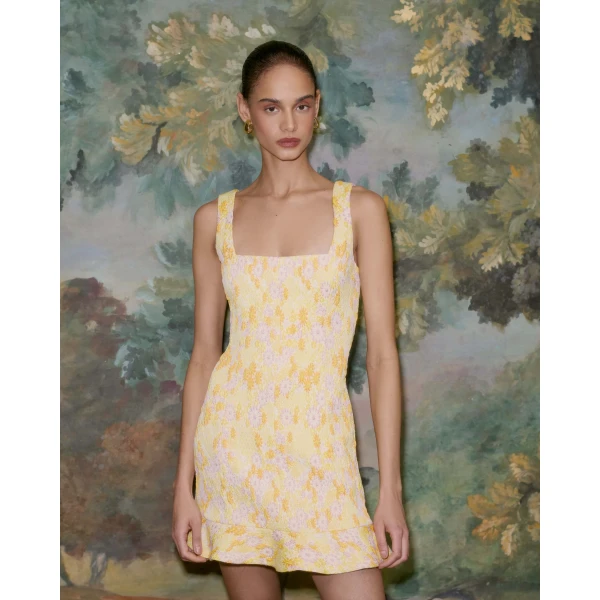 Markarian dress with romantic neckline and structured silhouette