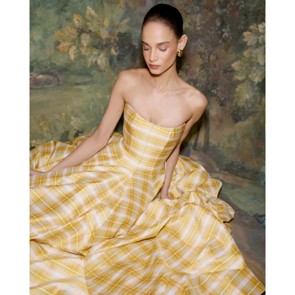 Markarian Laila Golden Silk Strapless Gown, view 2