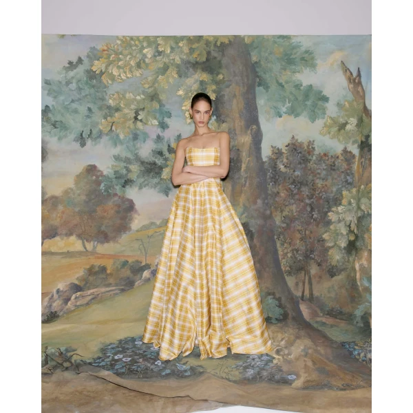 Markarian Laila Golden Silk Strapless Gown, view 4