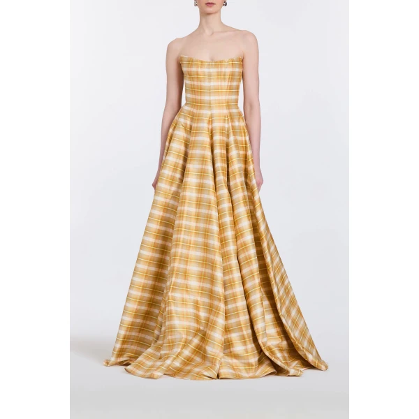 Markarian Laila Golden Silk Strapless Gown, view 5