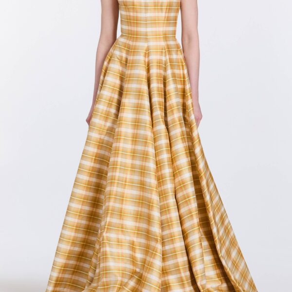 Markarian gowns with romantic neckline and structured silhouette