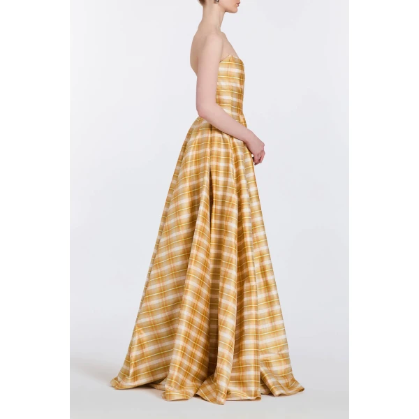 Markarian Laila Golden Silk Strapless Gown, view 6