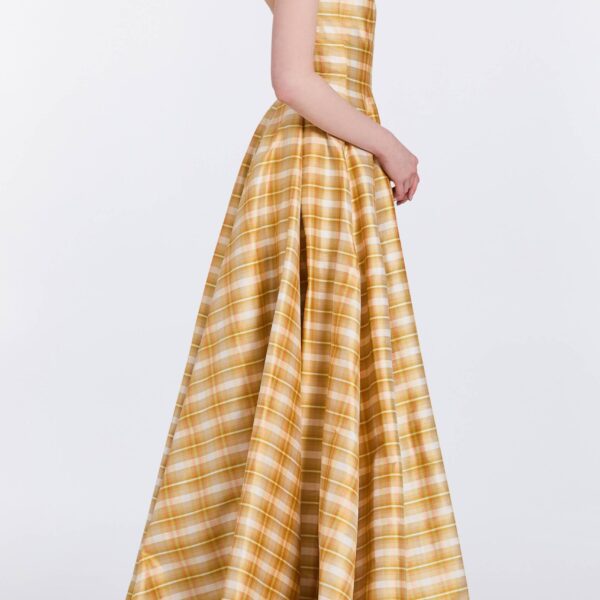 Markarian gowns with romantic neckline and structured silhouette