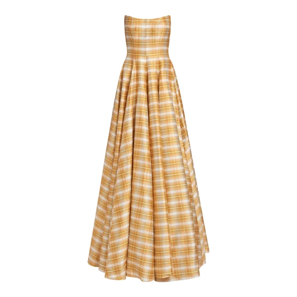 Markarian Laila Golden Silk Strapless Gown