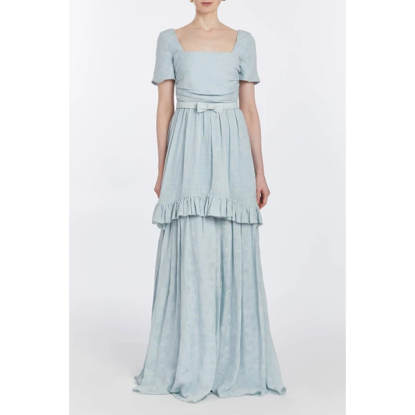 Markarian dresses with romantic neckline and structured silhouette