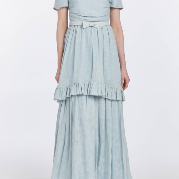 Markarian dresses with romantic neckline and structured silhouette