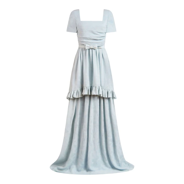 Markarian gown with romantic neckline and structured silhouette