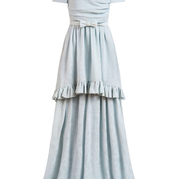 Markarian gown with romantic neckline and structured silhouette