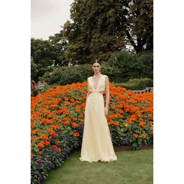 Markarian Monaca Yellow Sequin Net Gown, view 2