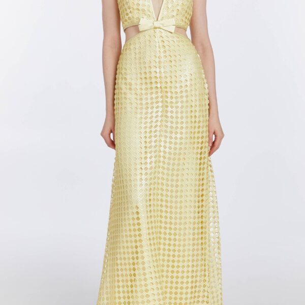 Markarian dresses with romantic neckline and structured silhouette