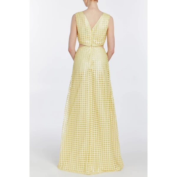 Markarian Monaca Yellow Sequin Net Gown, view 5