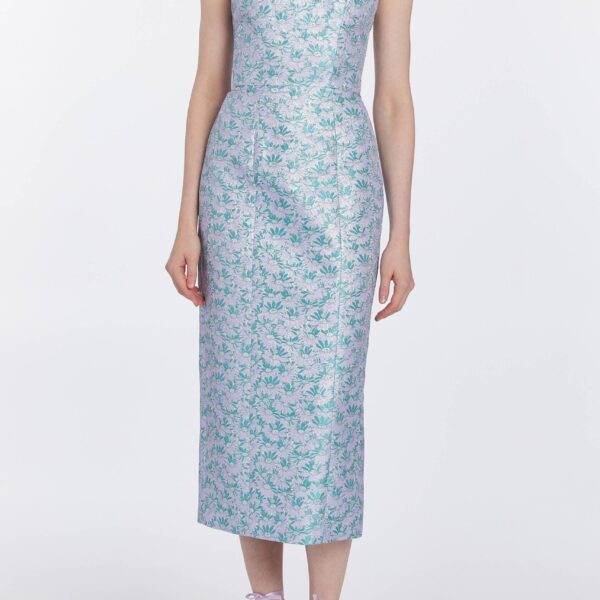 Markarian dresses with romantic neckline and structured silhouette