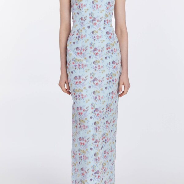 Markarian dresses with romantic neckline and structured silhouette