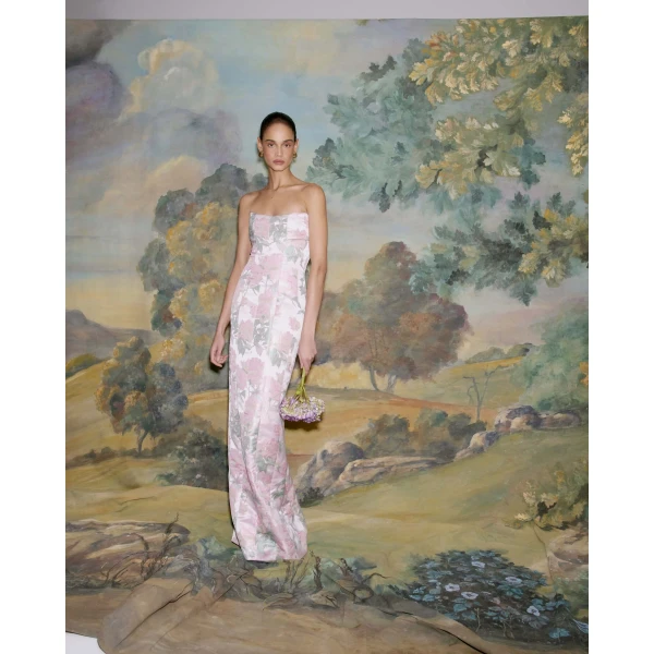Markarian Odessa Light Pink Brocade Column Gown, view 2