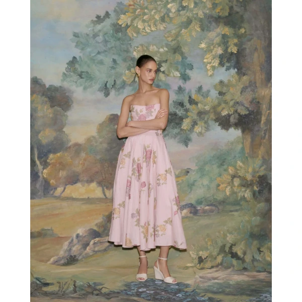Markarian Rousseau Cross Stitch Linen Strapless Midi Dress, view 2