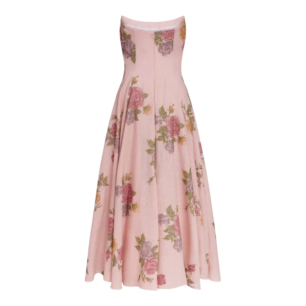 Markarian Rousseau Cross Stitch Linen Strapless Midi Dress, view 3