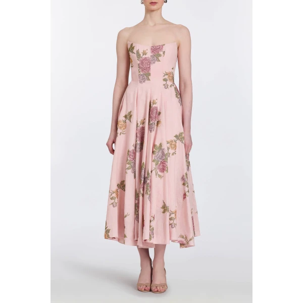 Markarian Rousseau Cross Stitch Linen Strapless Midi Dress, view 4