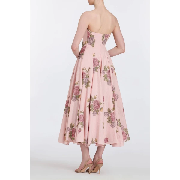 Markarian Rousseau Cross Stitch Linen Strapless Midi Dress, view 5