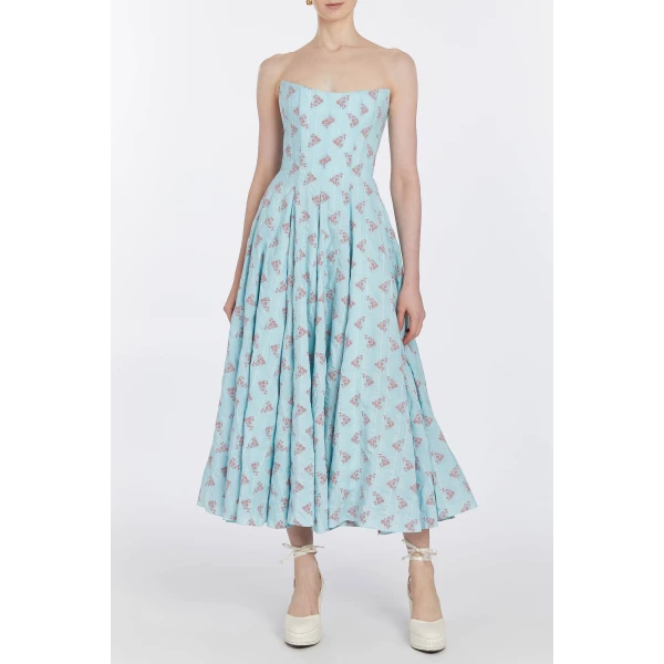Markarian dresses with romantic neckline and structured silhouette