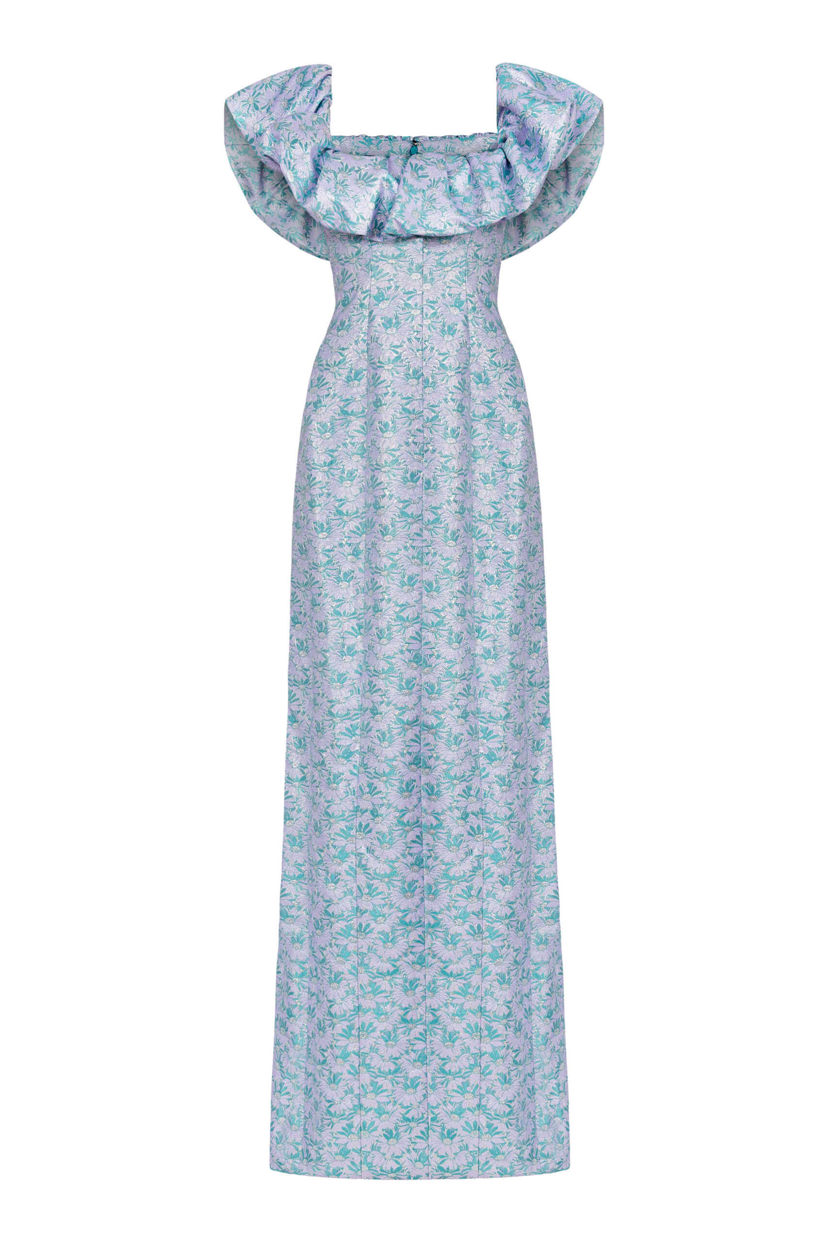 Markarian gown with romantic neckline and structured silhouette