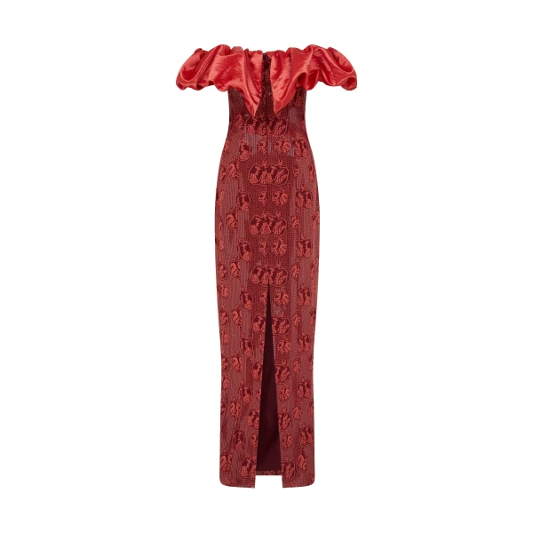 Markarian dresses with romantic neckline and structured silhouette