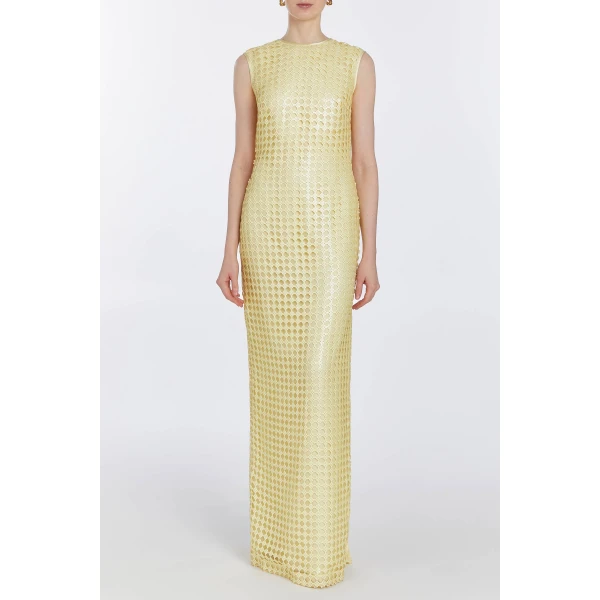 Markarian dresses with romantic neckline and structured silhouette