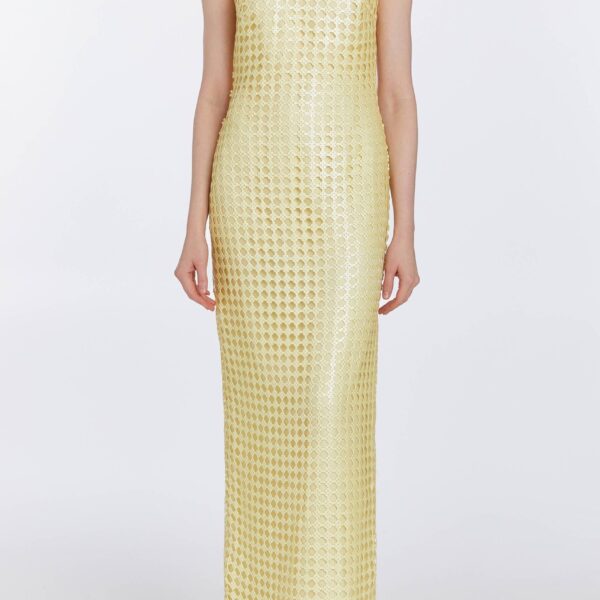 Markarian dresses with romantic neckline and structured silhouette