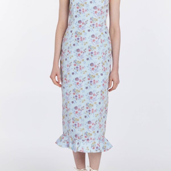 Markarian dresses with romantic neckline and structured silhouette