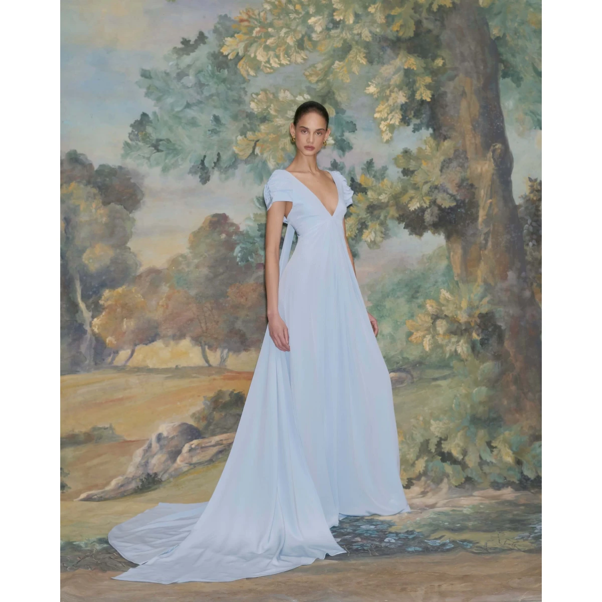 Markarian dress with romantic neckline and structured silhouette