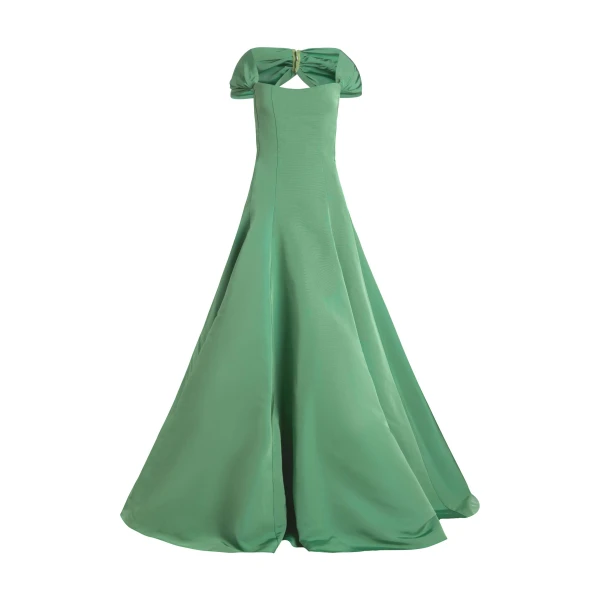 Markarian gown with romantic neckline and structured silhouette