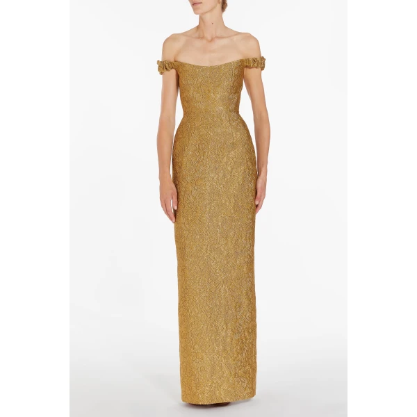 Markarian dresses with romantic neckline and structured silhouette