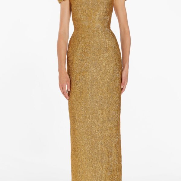 Markarian dresses with romantic neckline and structured silhouette