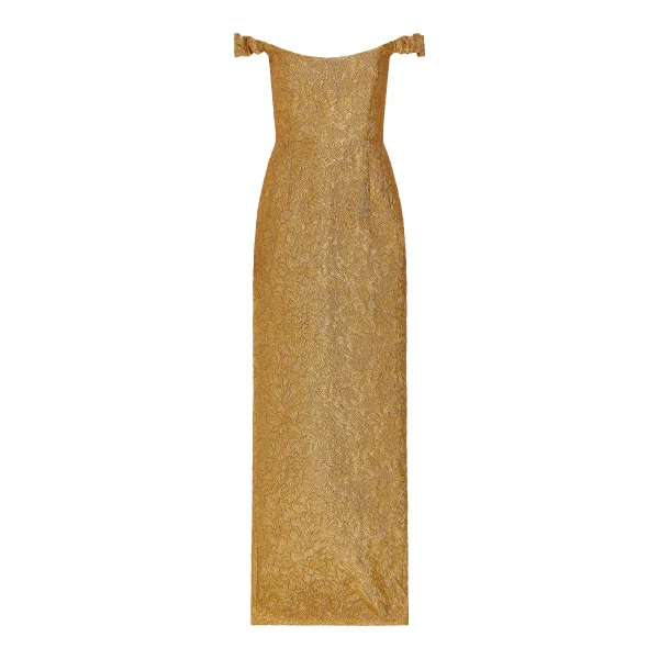Markarian gown with romantic neckline and structured silhouette