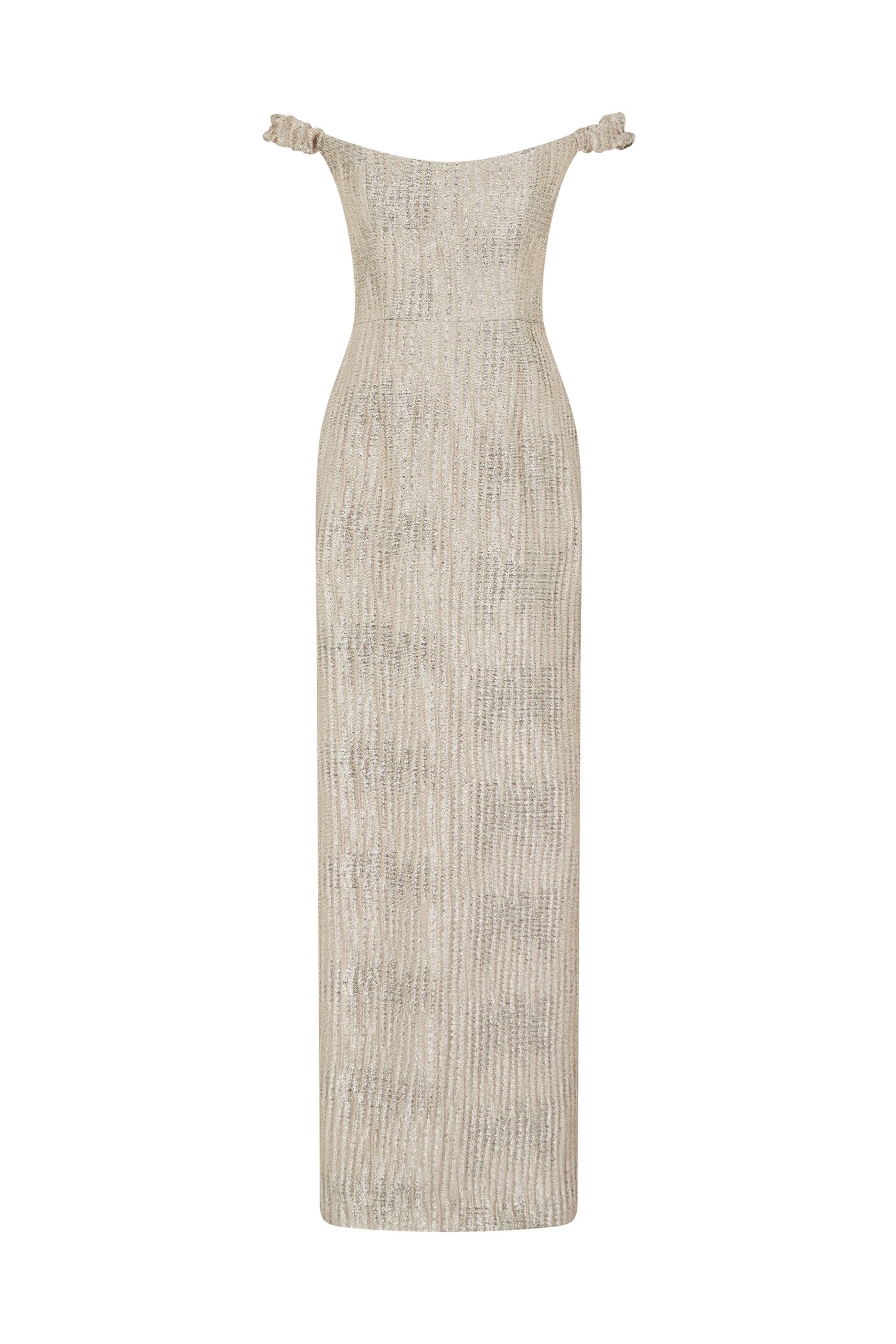 Markarian gown with romantic neckline and structured silhouette
