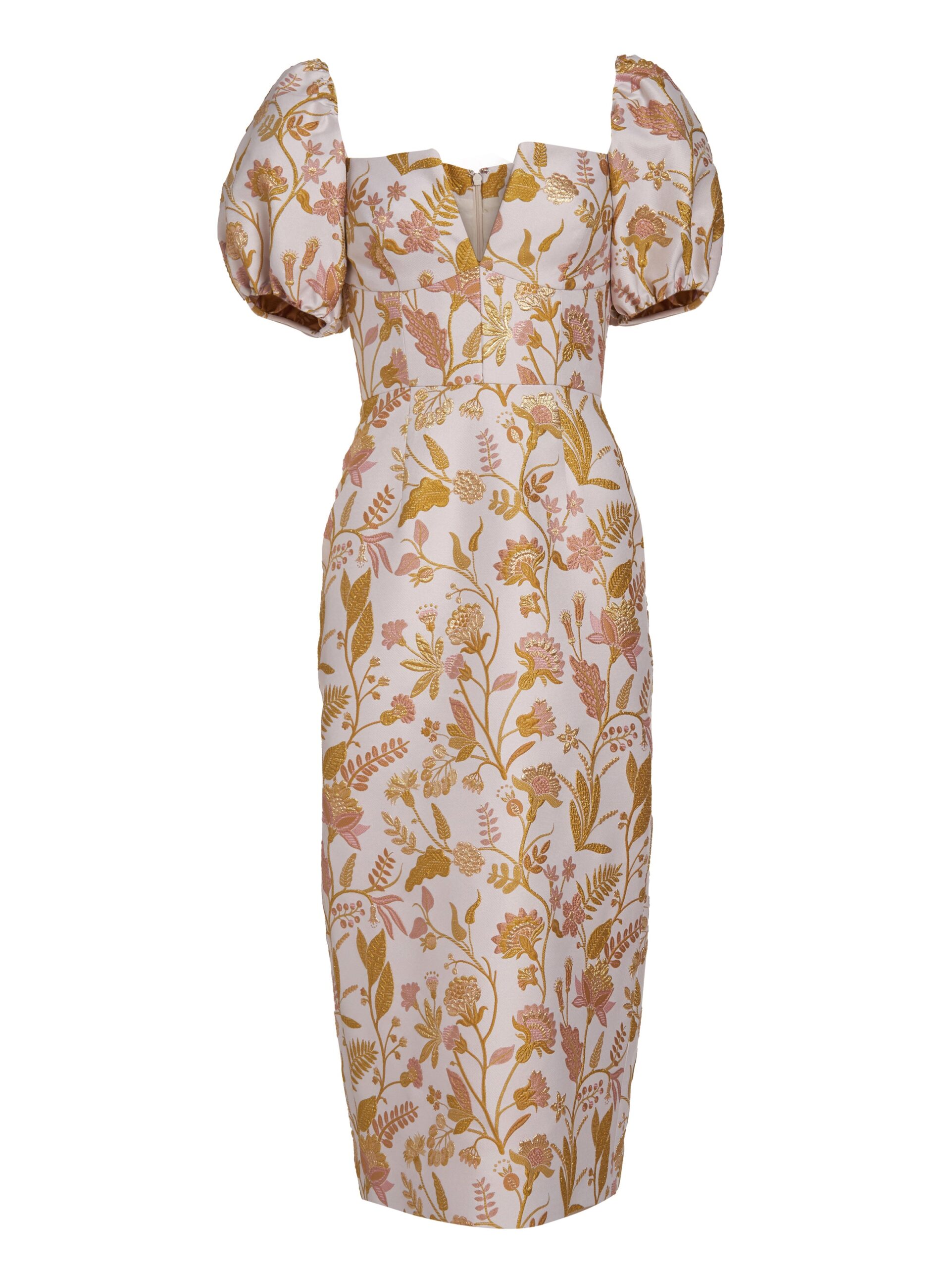 Markarian gown with romantic neckline and structured silhouette