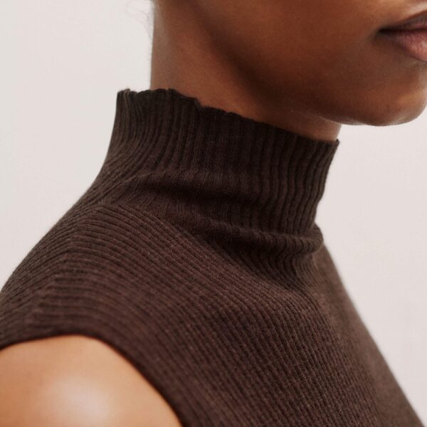 Me and Em Barely There Rib High Neck Tank – luxury British Brown in Me and Em exclusively at Coveti