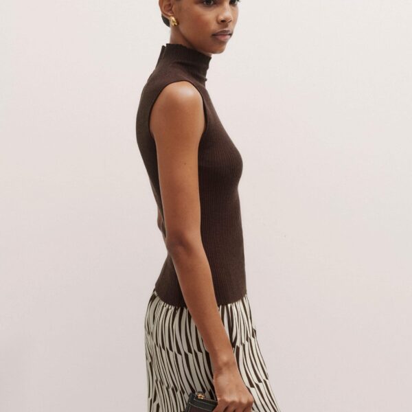 Me + Em Barely There Rib High Neck Tank – luxury British Brown in Me and Em exclusively at Coveti