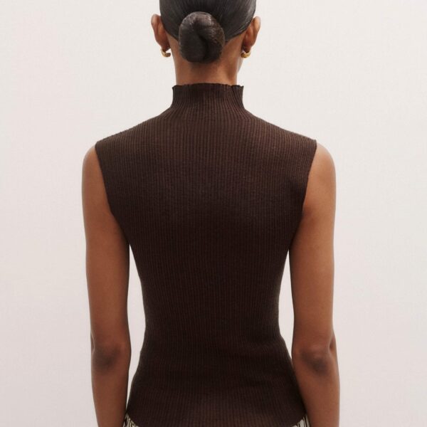 Me and Em Barely There Rib High Neck Tank – luxury British Brown in Me and Em exclusively at Coveti