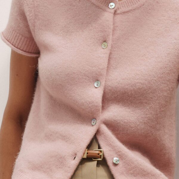 Me + Em Button-Through Knit Baby Tee – luxury British Pink in Me and Em exclusively at Coveti