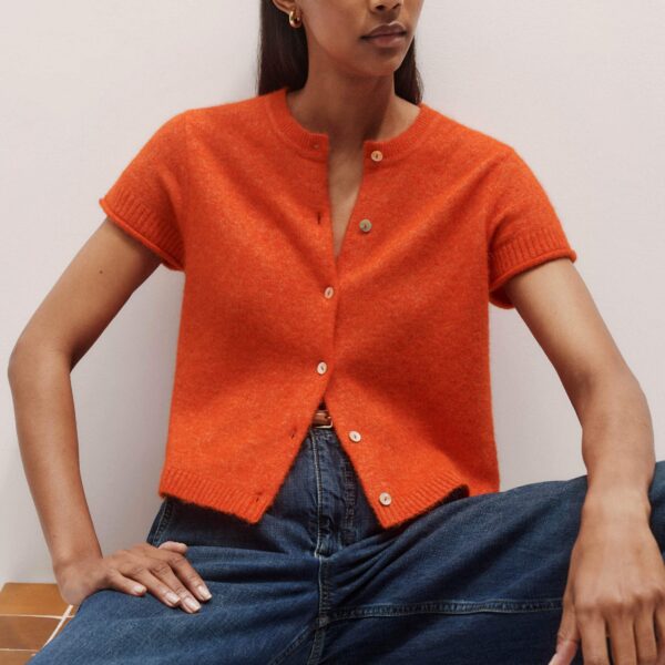 Me + Em Button-Through Knit Baby Tee – luxury British Orange in Me and Em exclusively at Coveti