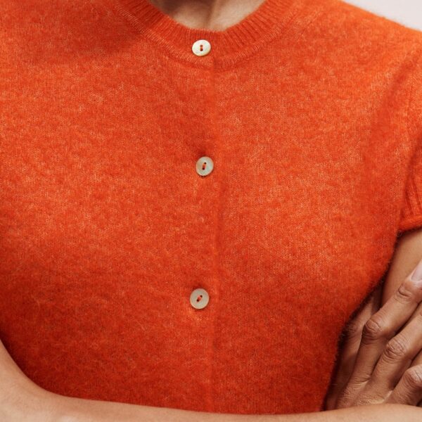 Me + Em Button-Through Knit Baby Tee – luxury British Orange in Me and Em exclusively at Coveti