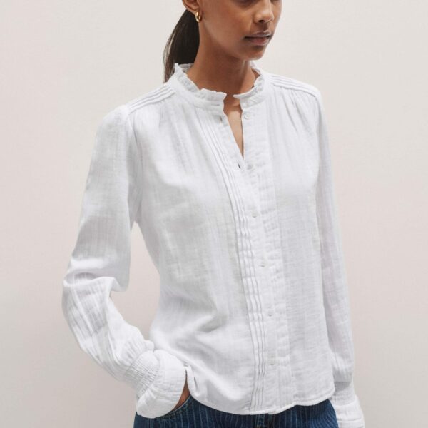 Me and Em Cheesecloth Pleat Detail Blouse – luxury British White in Me and Em exclusively at Coveti