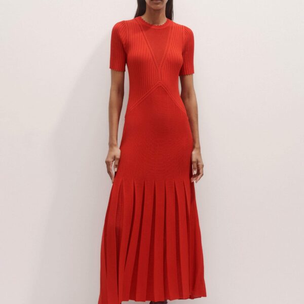 Me + Em Conceal + Reveal Lace Knit Maxi Dress – luxury British Red in Me and Em exclusively at Coveti
